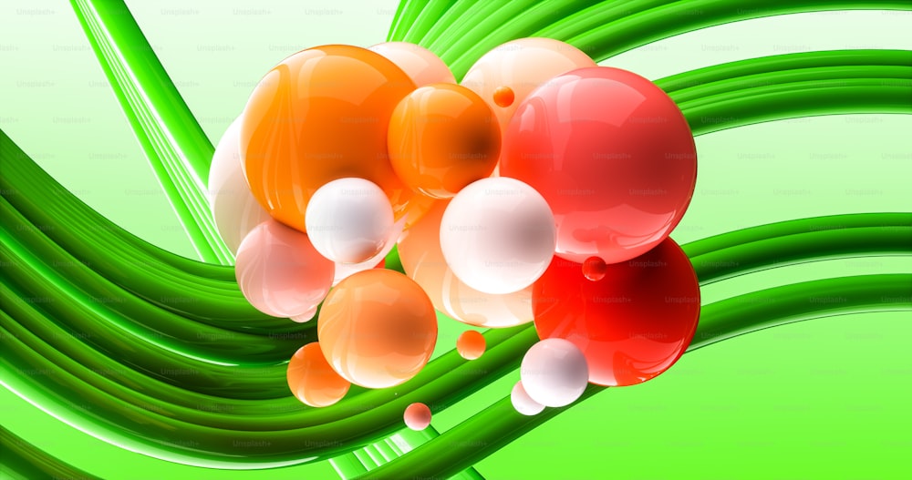 Un gruppo di palloncini che galleggiano sulla cima di una pianta verde