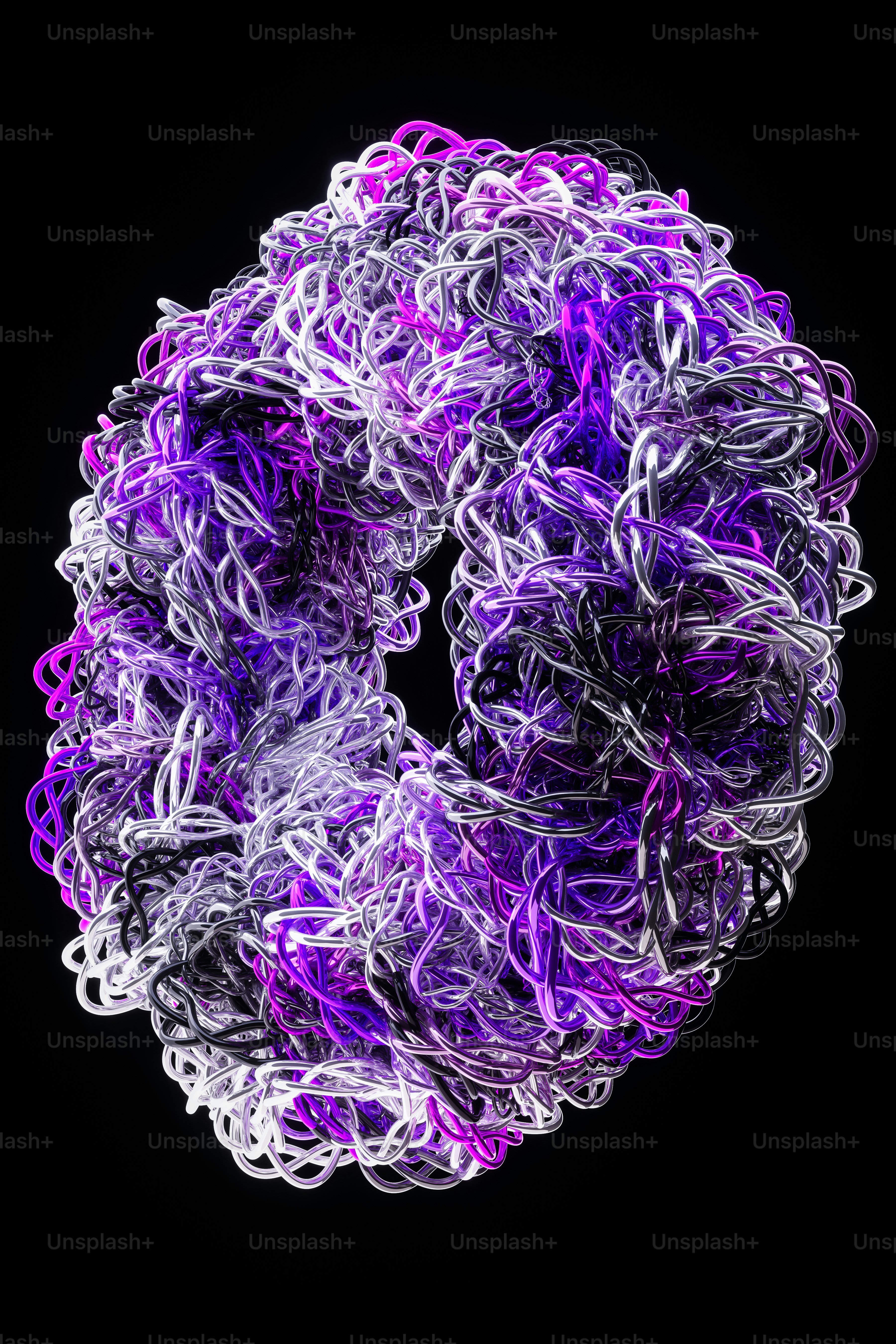 a purple and white circular object on a black background