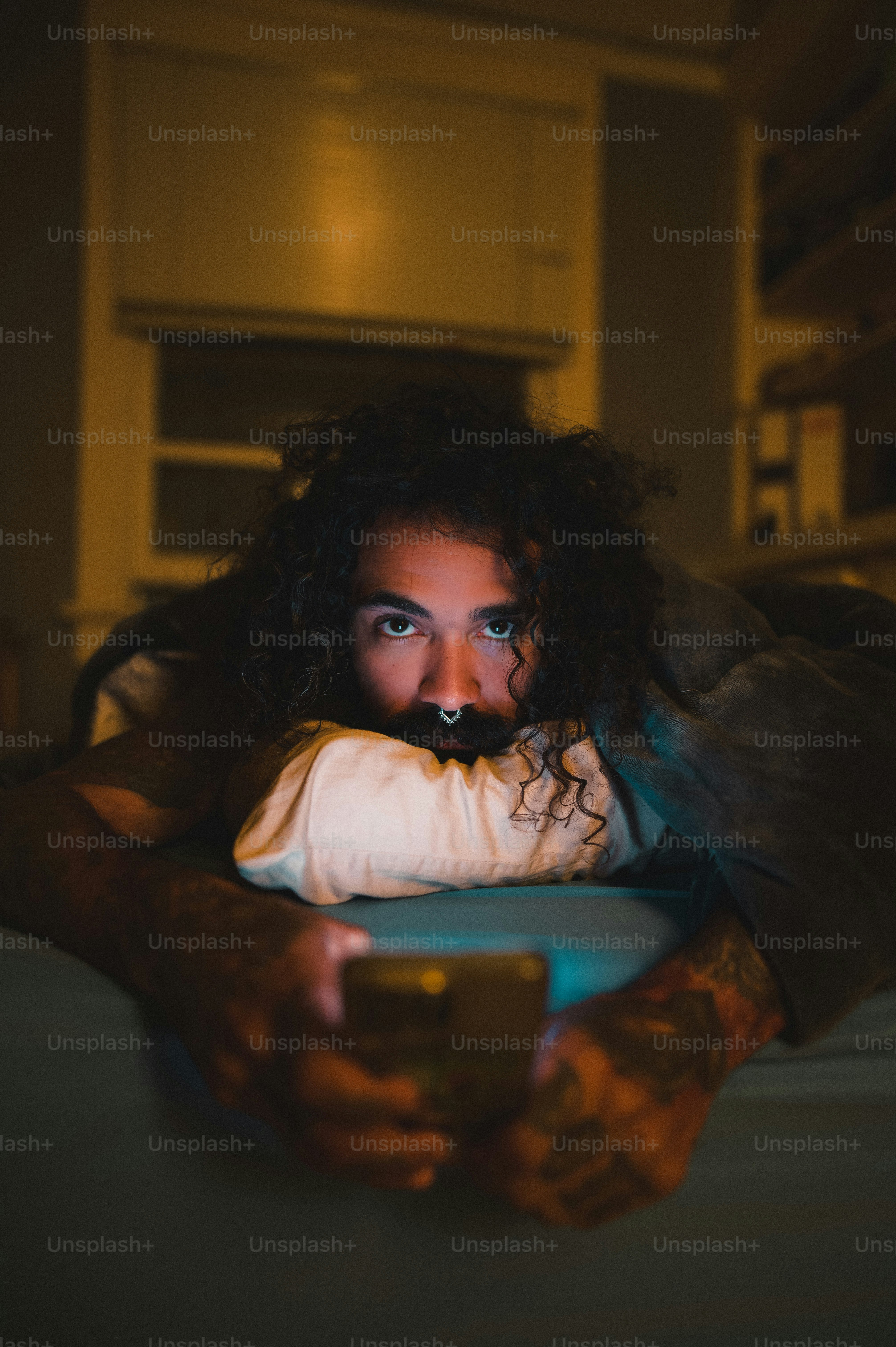 a person with a fake nose and a cell phone