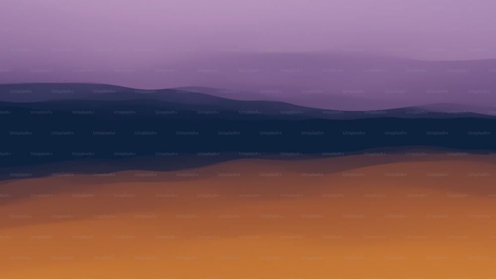 uma paisagem roxa e laranja com montanhas no fundo