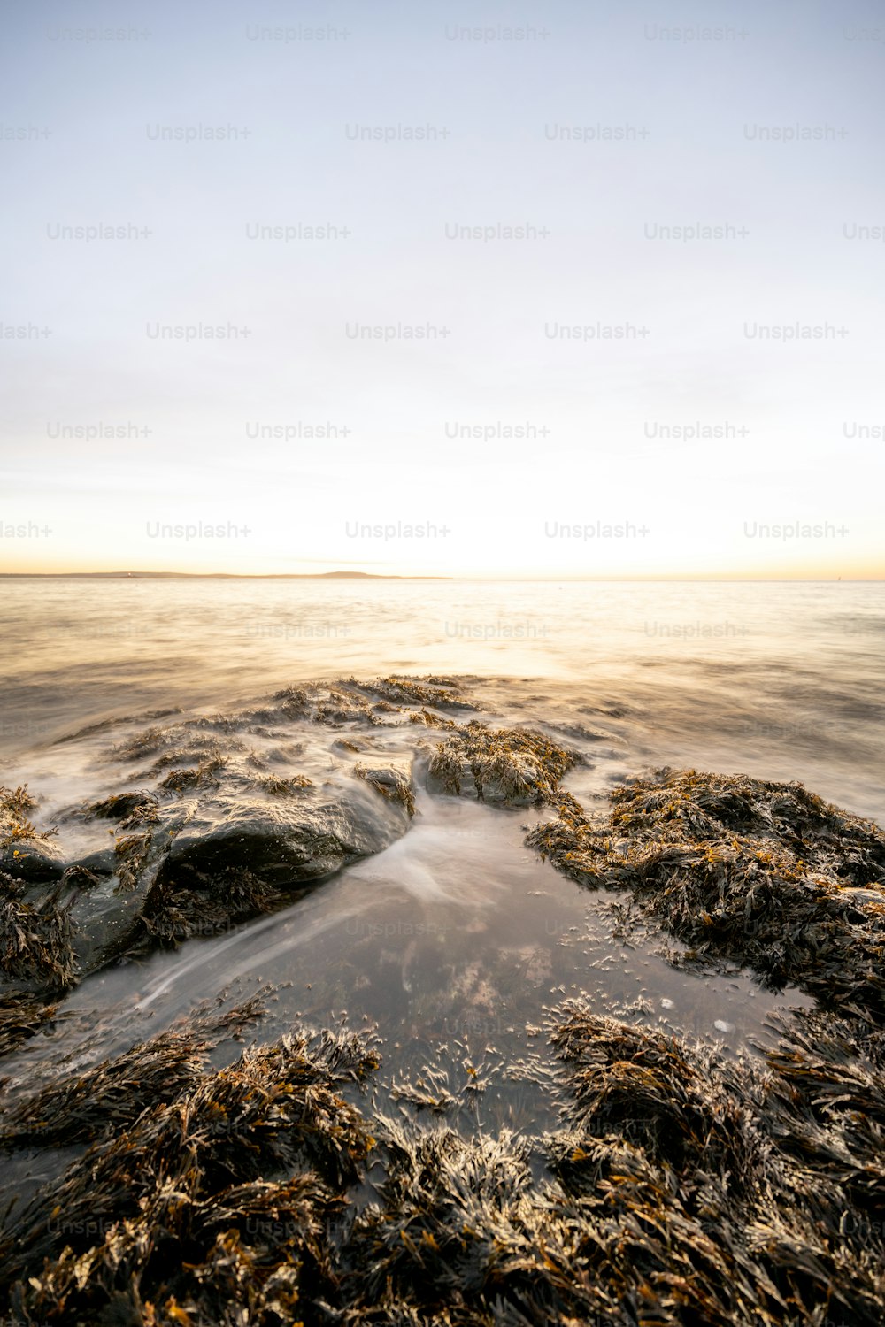 Blick auf das Meer von einem felsigen Ufer