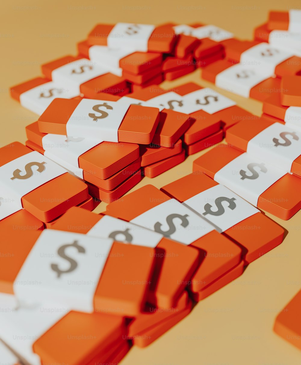 a number of orange and white boxes with numbers on them