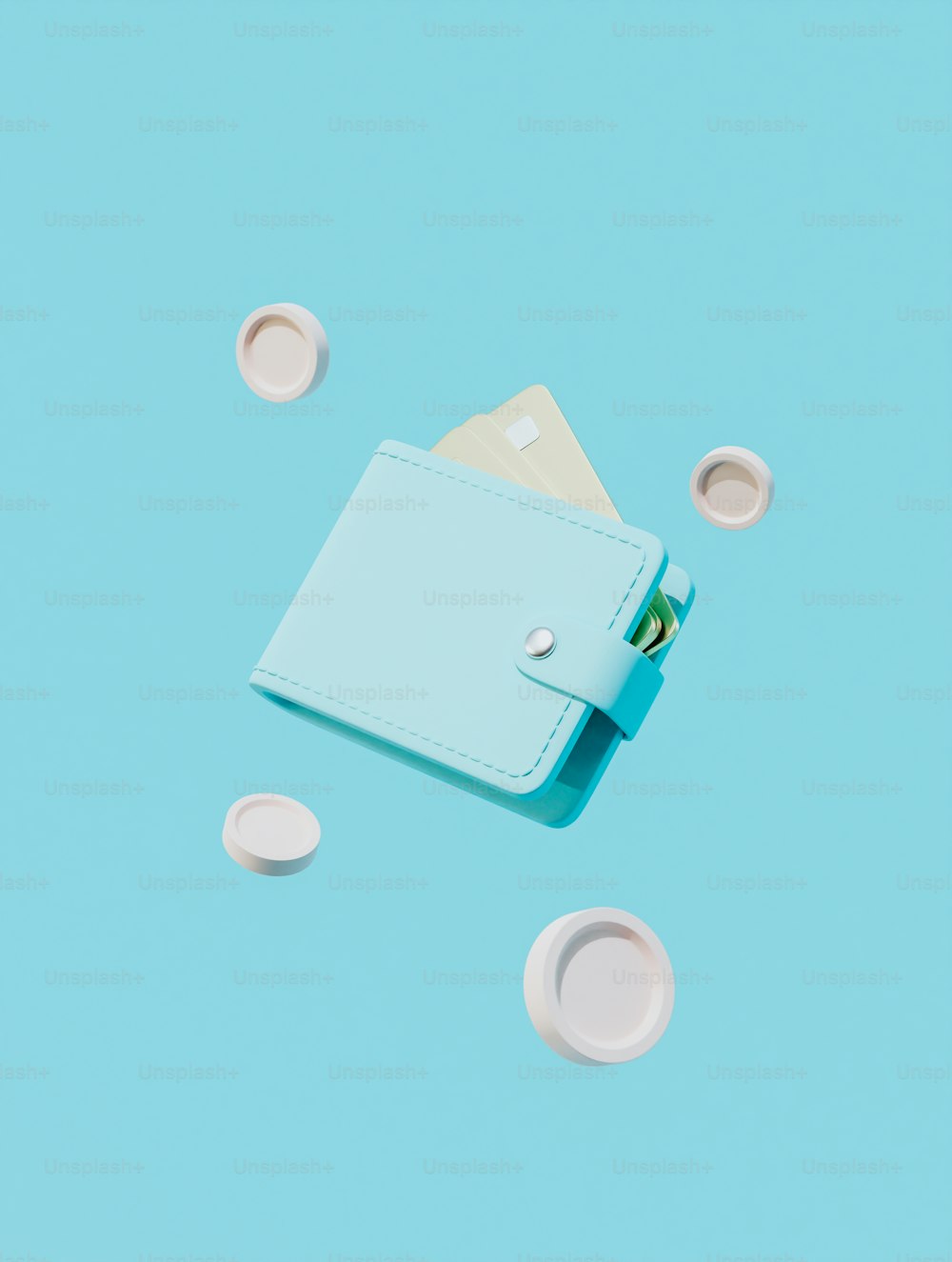 a blue wallet sitting on top of a blue table