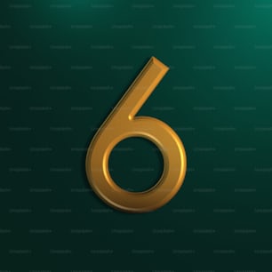 a gold number six on a green background