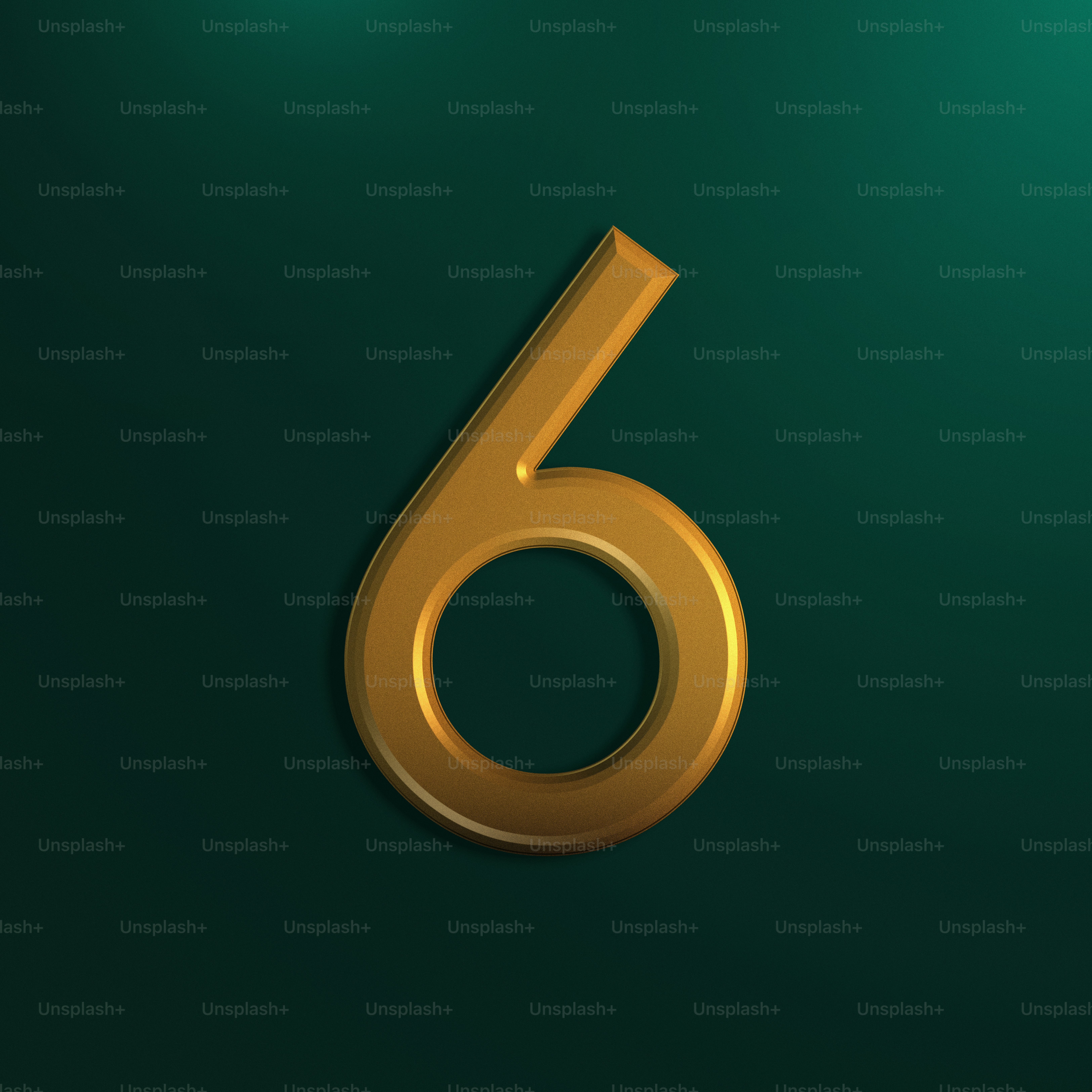 a gold number six on a green background