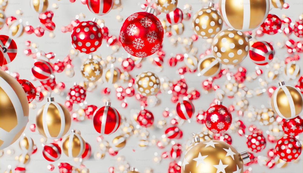 a group of red and gold christmas ornaments