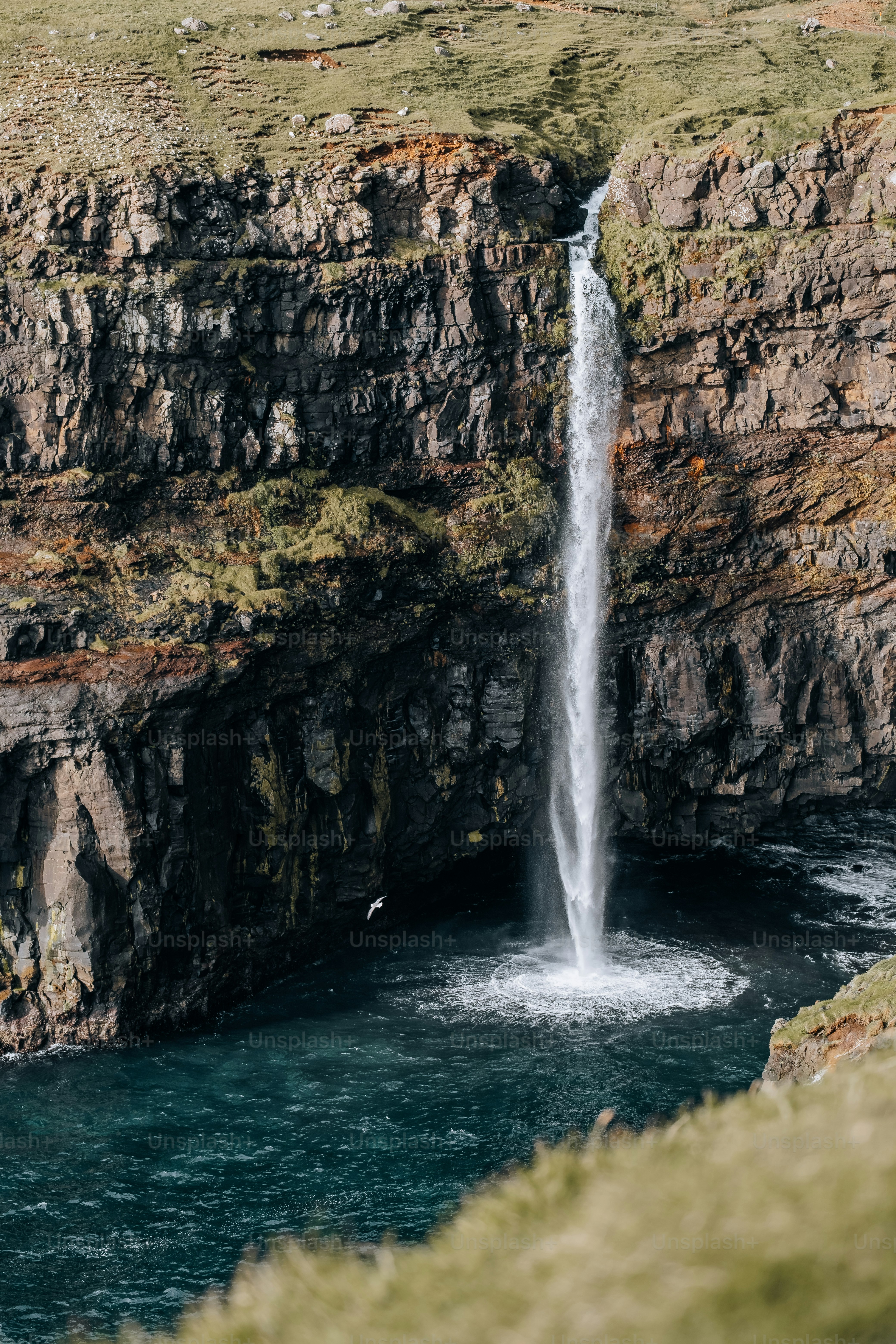 a waterfall in a cave