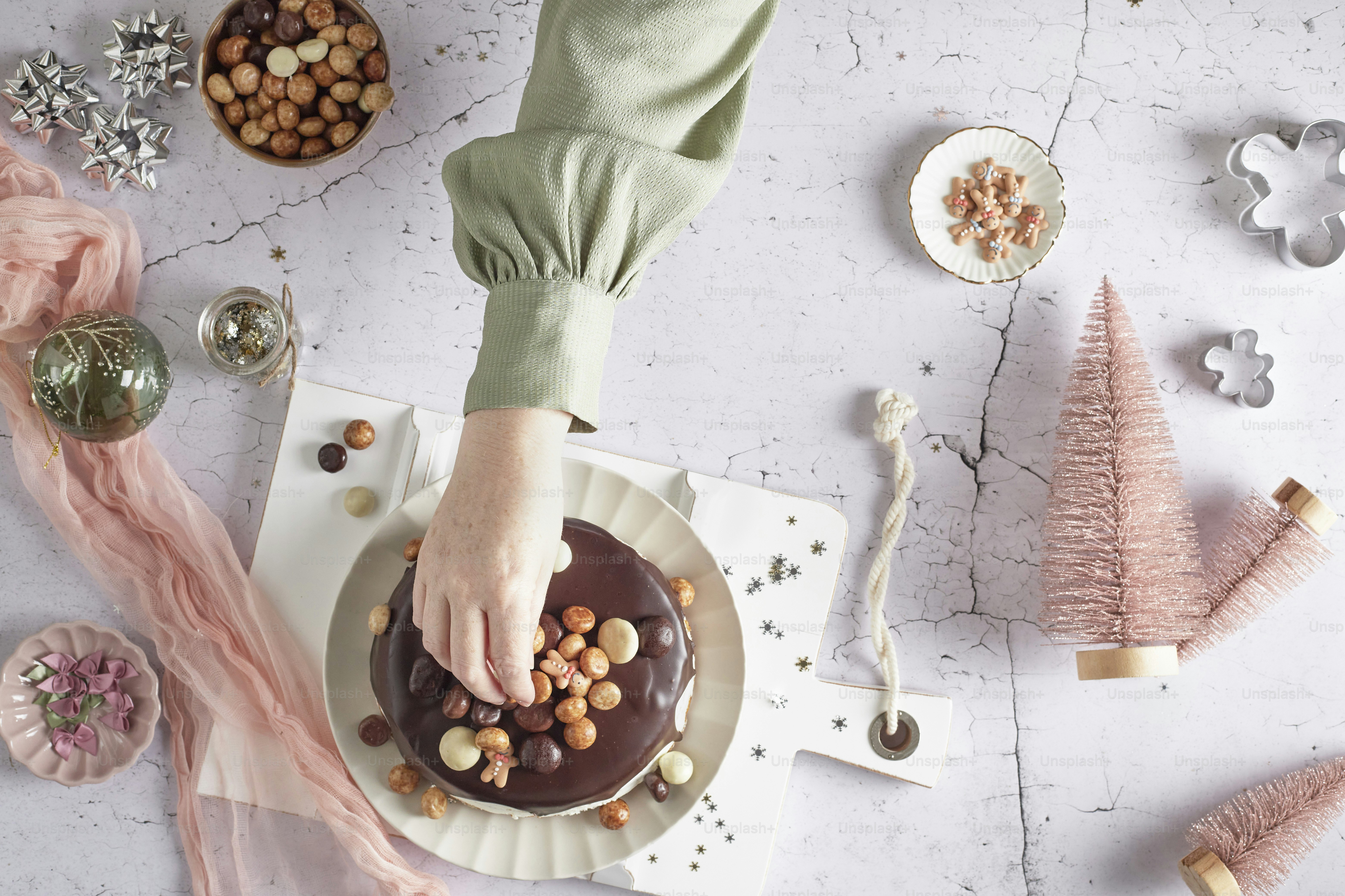 a table with food and a hand