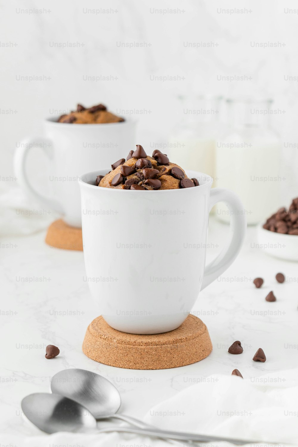 a cup of coffee with chocolate chips