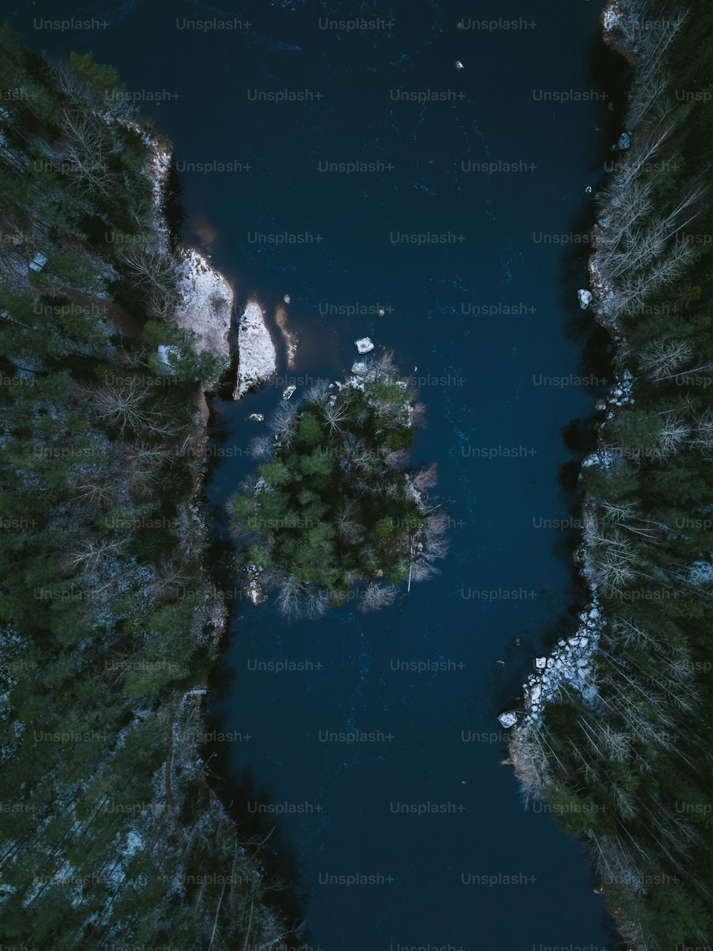 an aerial view of a body of water