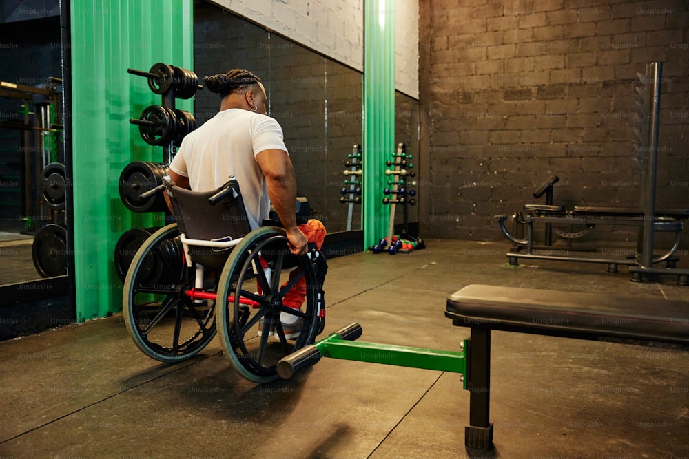 a man in a wheelchair working out