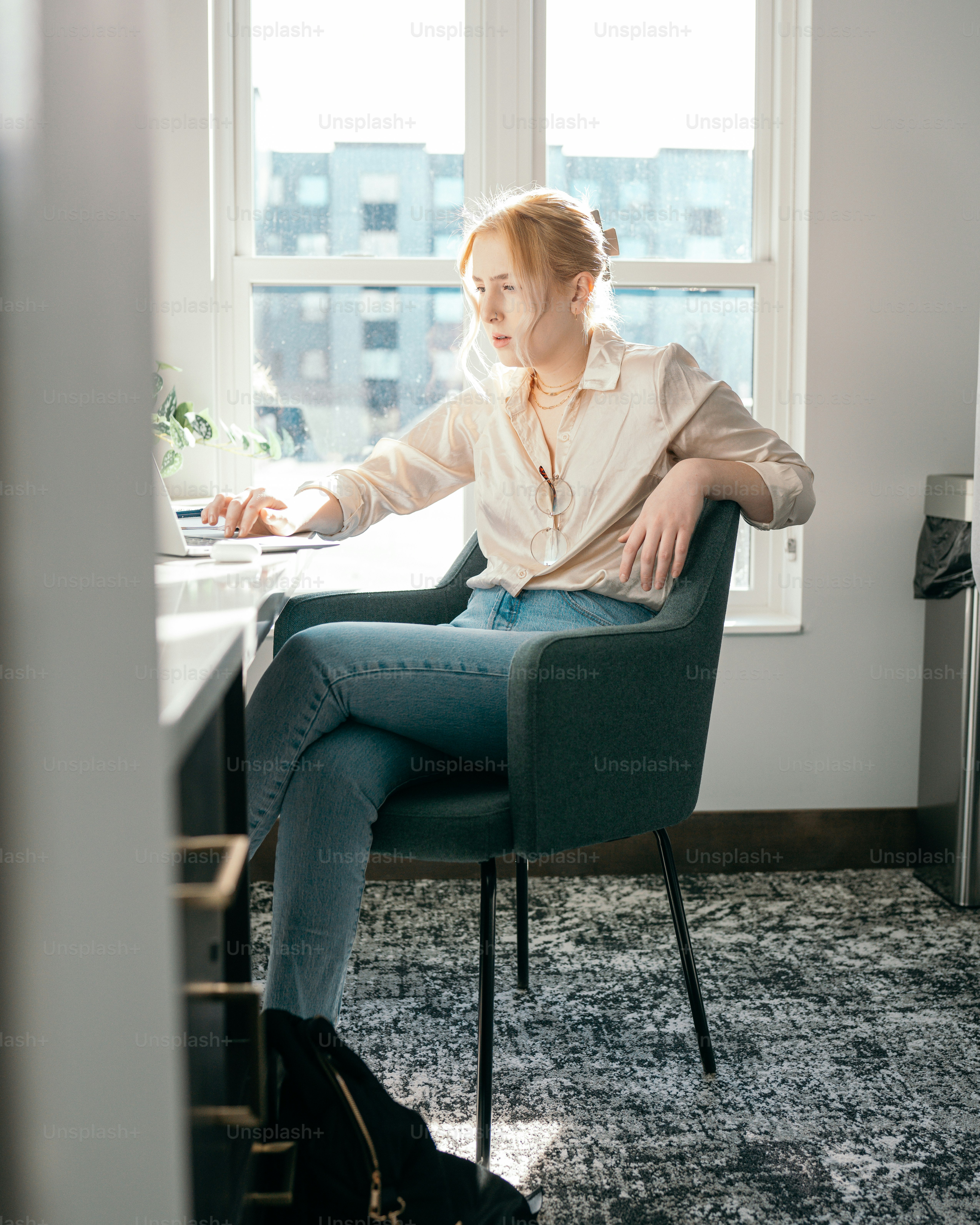 a woman sitting in a chair