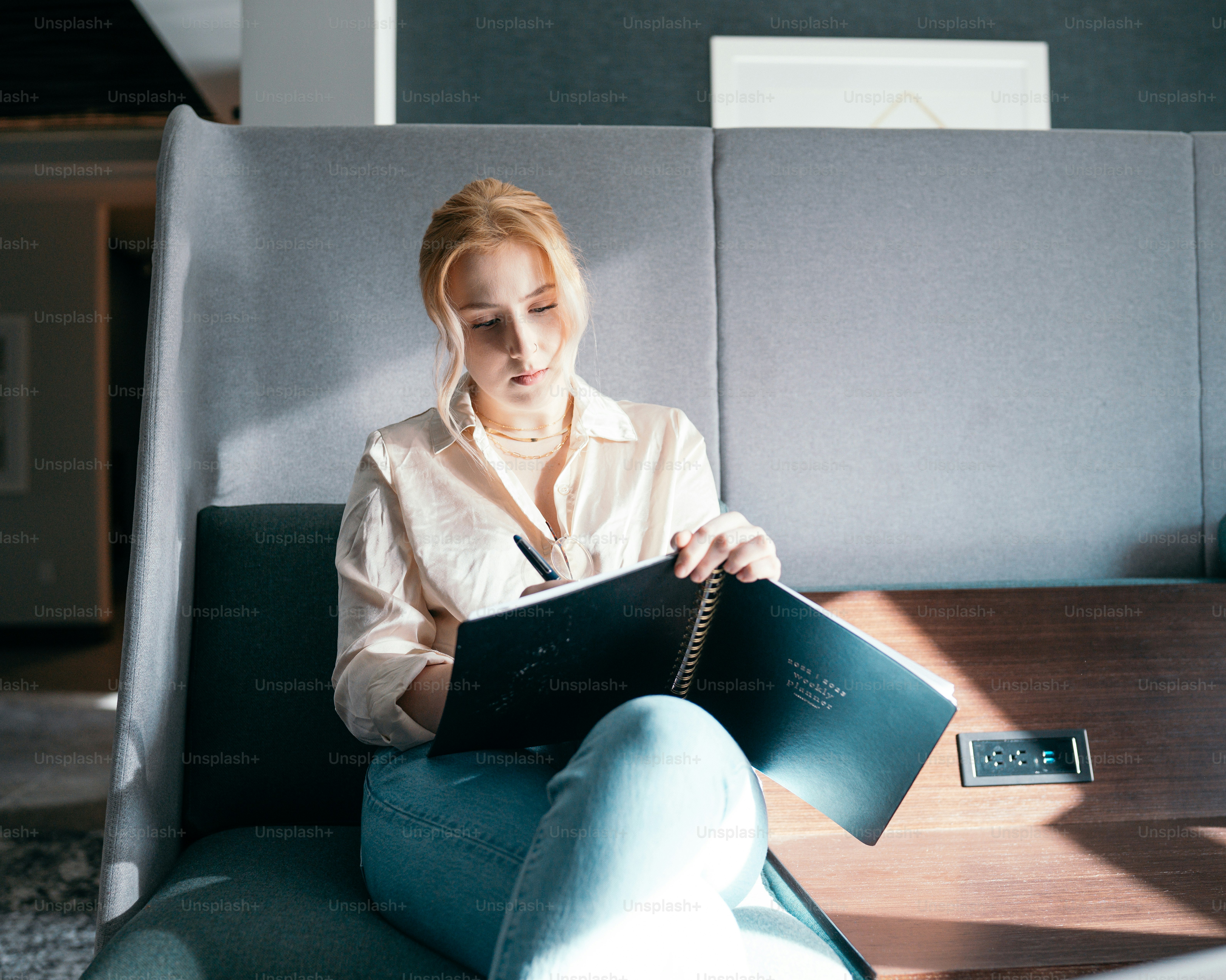 a woman sitting at a table