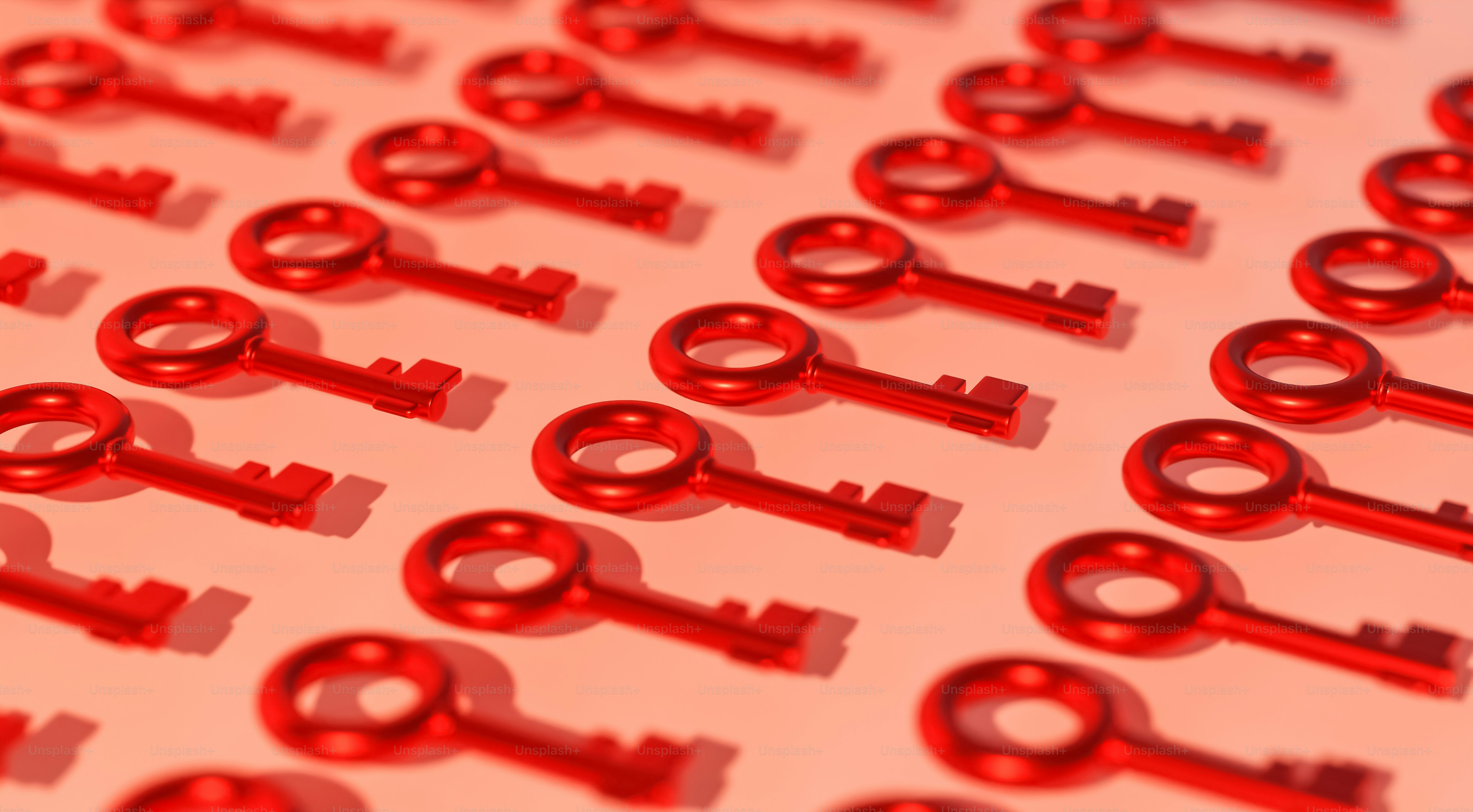 a group of red scissors