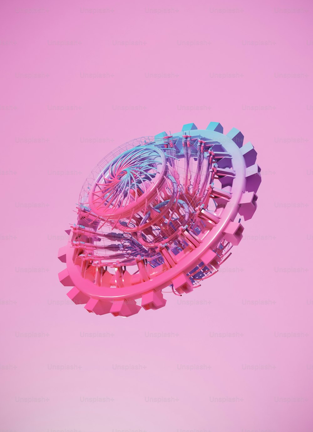 Un objeto circular púrpura y rosa