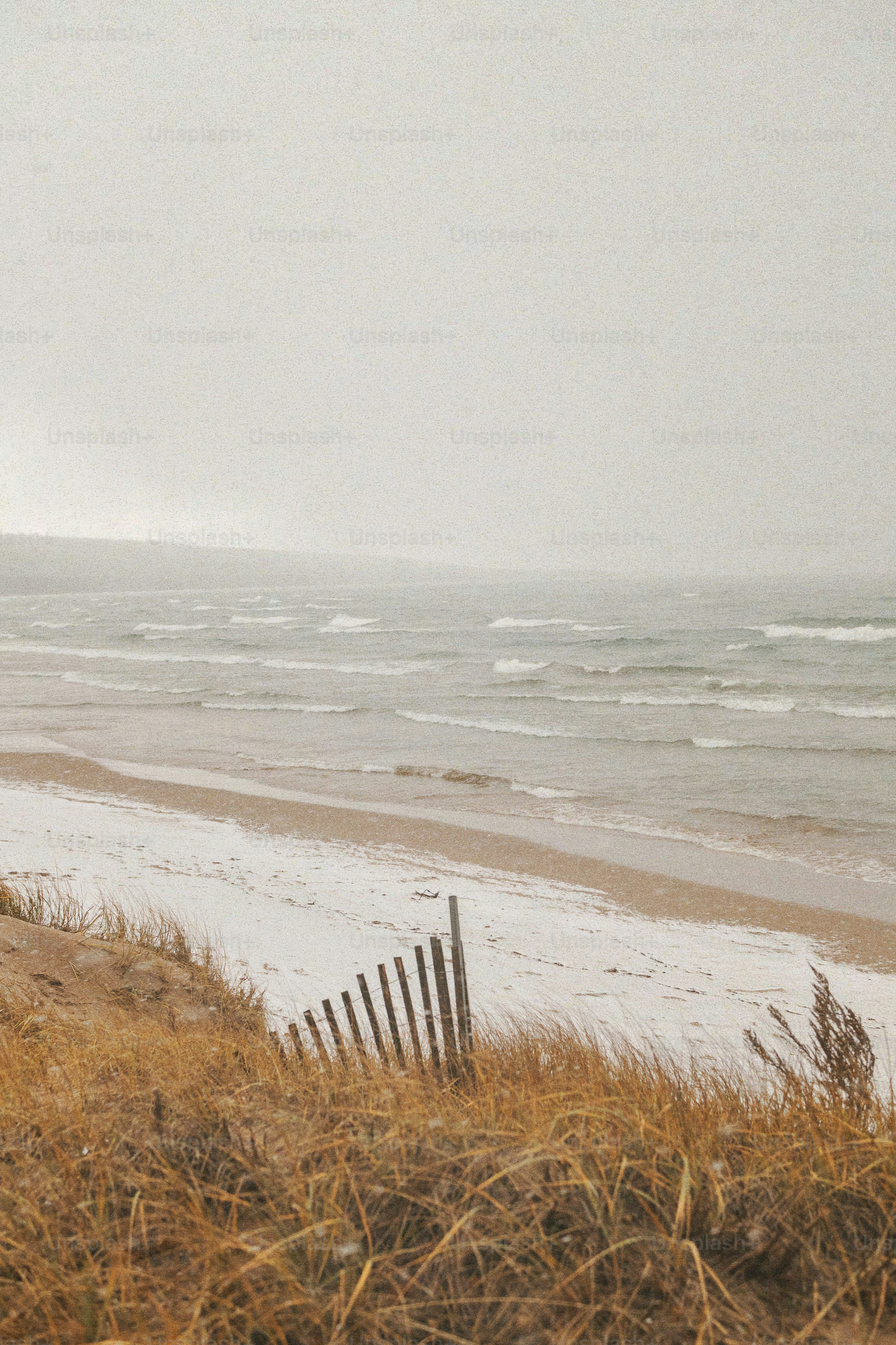 a beach with waves crashing