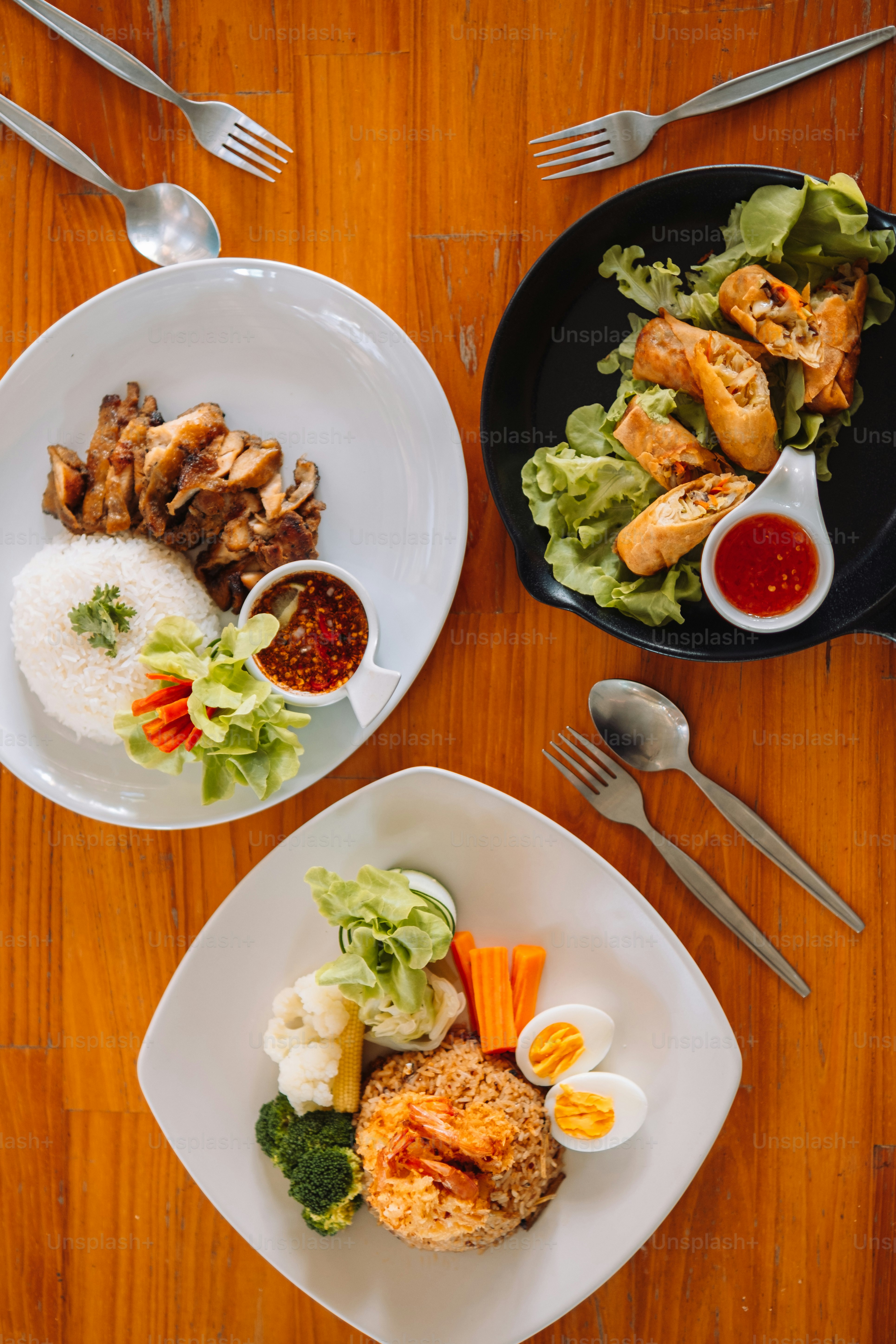 a table is filled with food