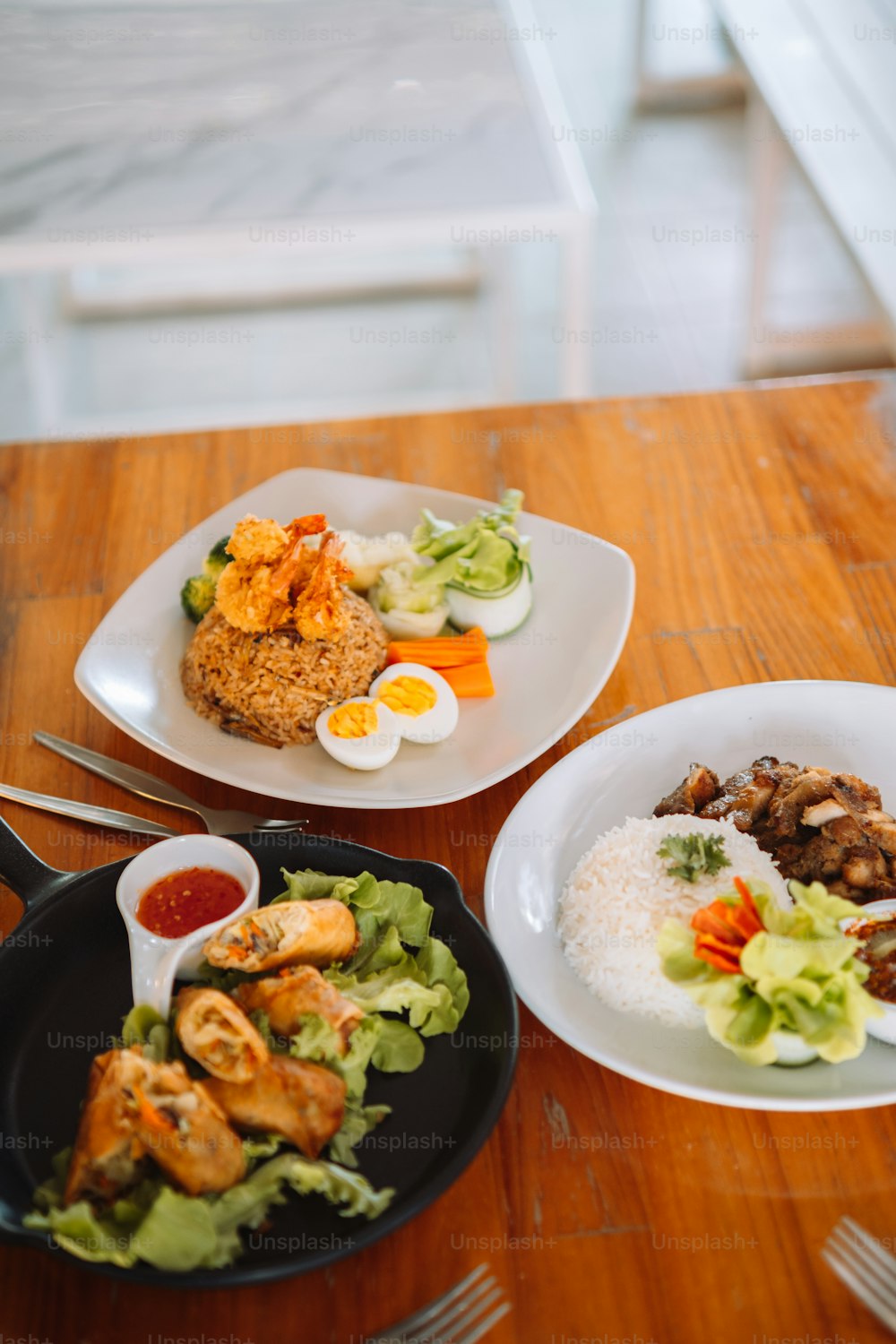 a table with plates of food