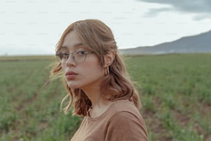 a woman in a field