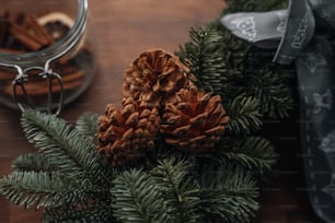 pine cones on a table