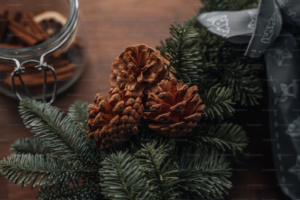 pine cones on a table