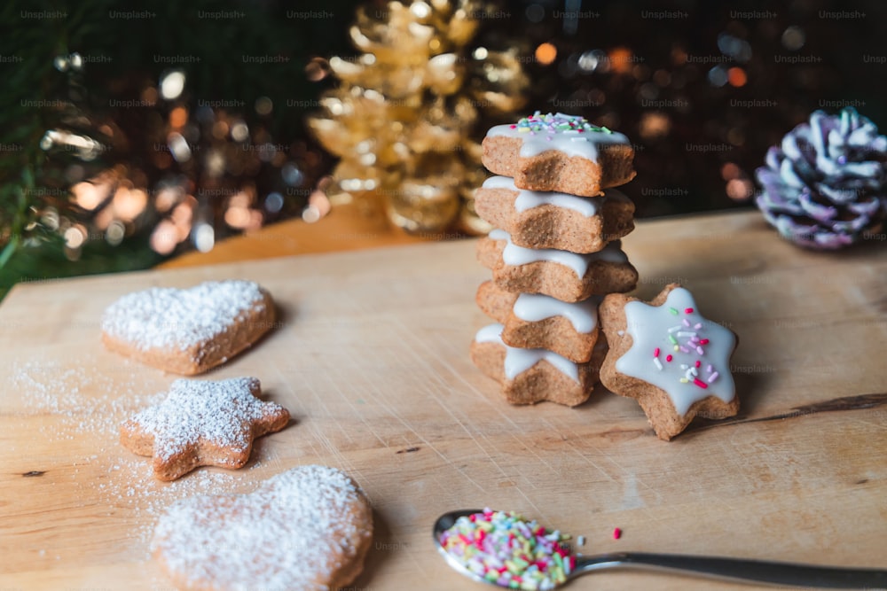 a group of cookies on a table