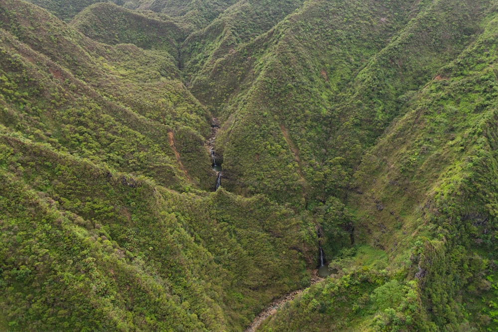 a person walking on a path in a hilly area