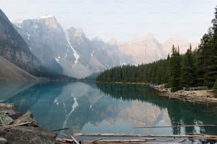 a lake surrounded by mountains