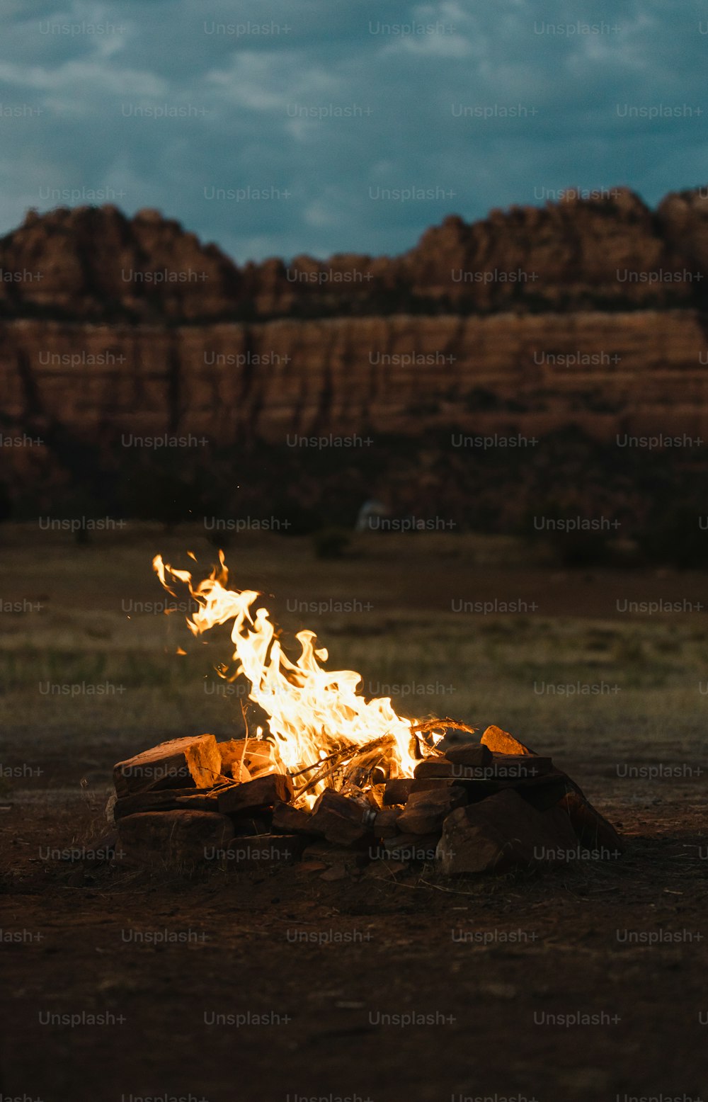 a fire burning in a field