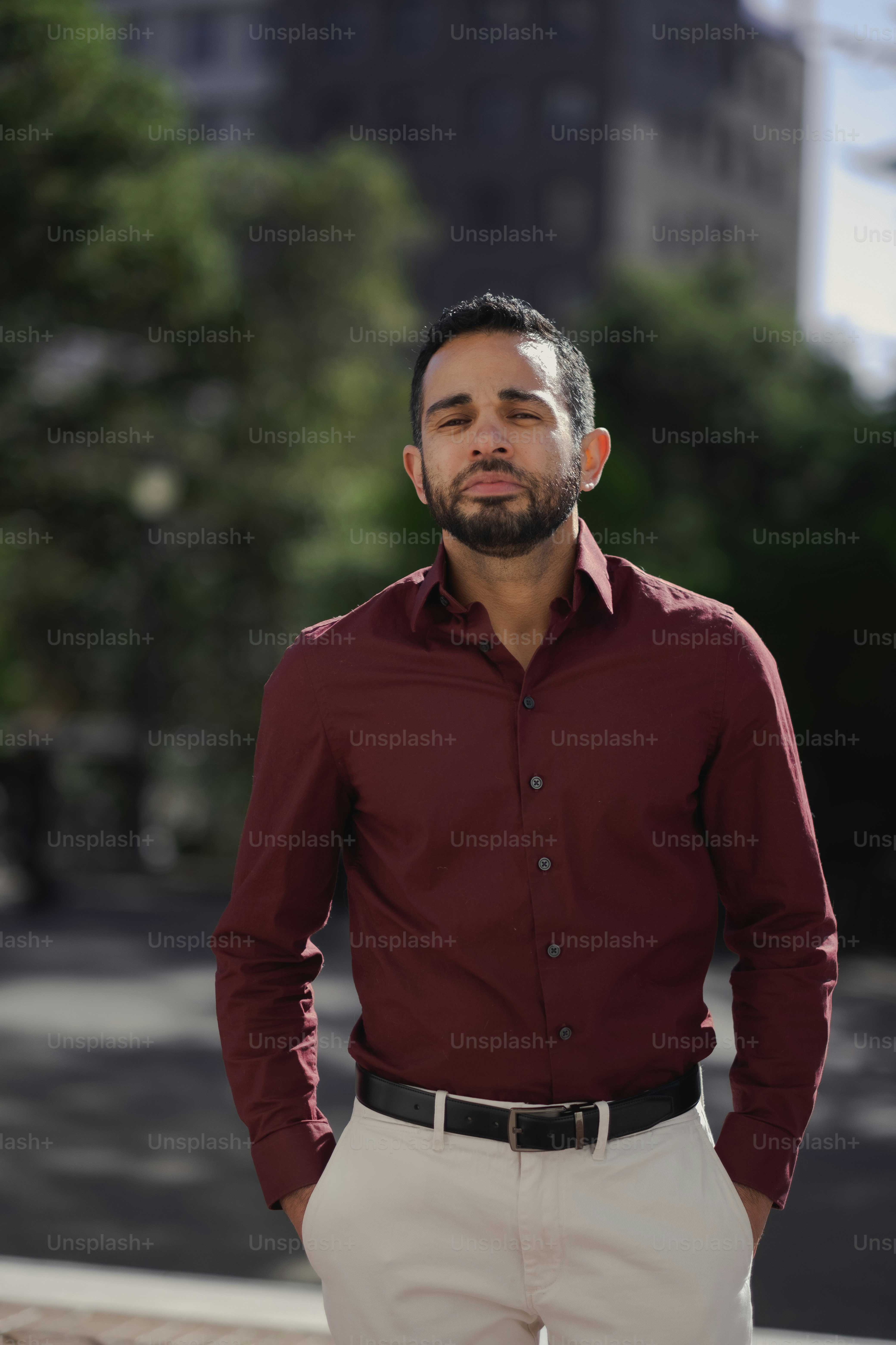a man wearing a red shirt
