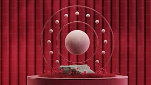 una palla bianca su una superficie rossa