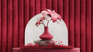 un vaso con fiori rosa