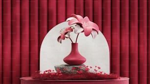 a vase with pink flowers