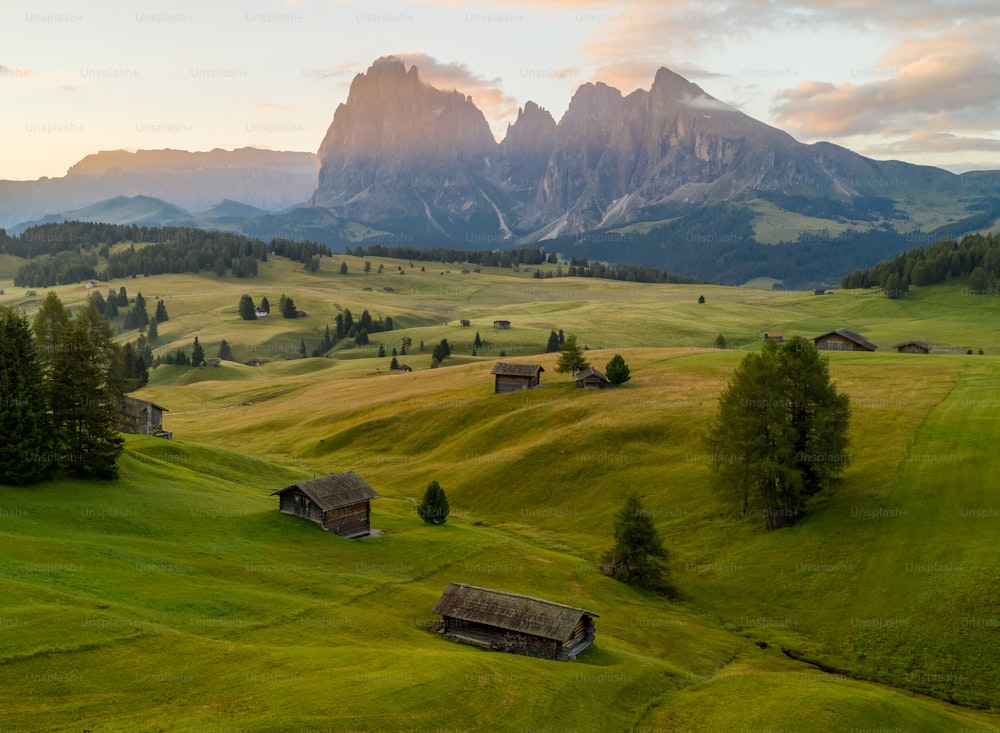 a landscape with houses and trees