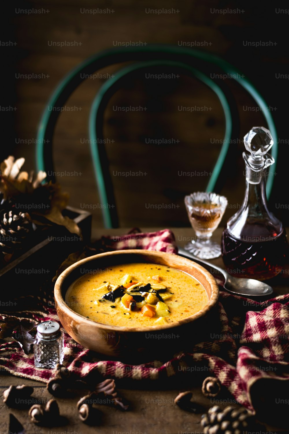 a bowl of soup on a table