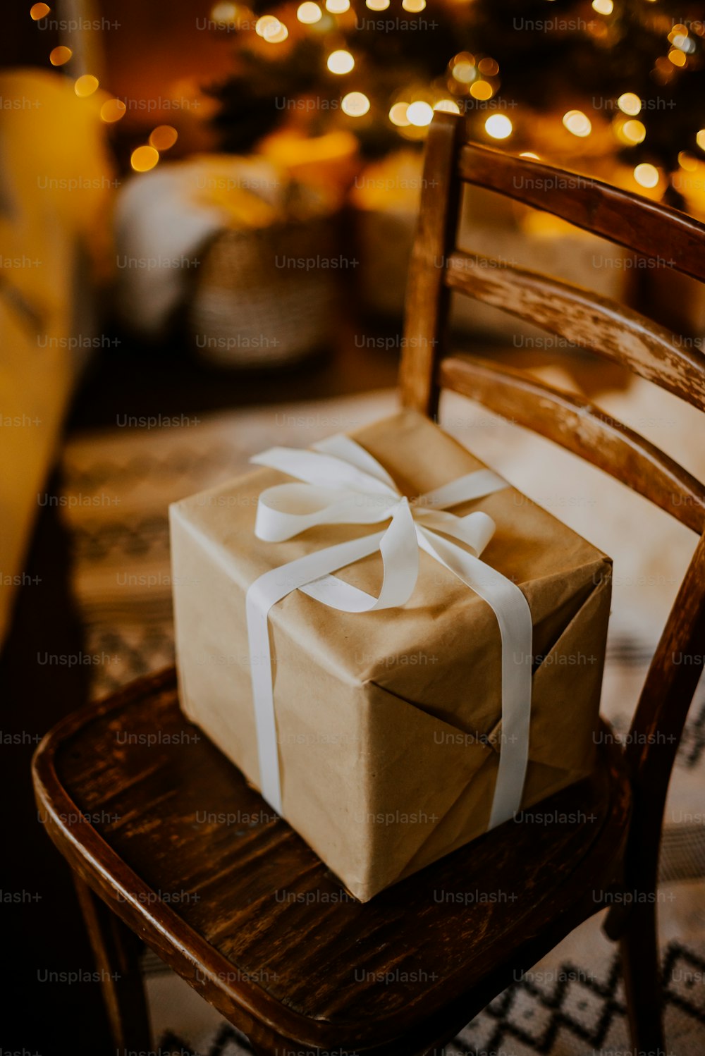 a white box on a chair