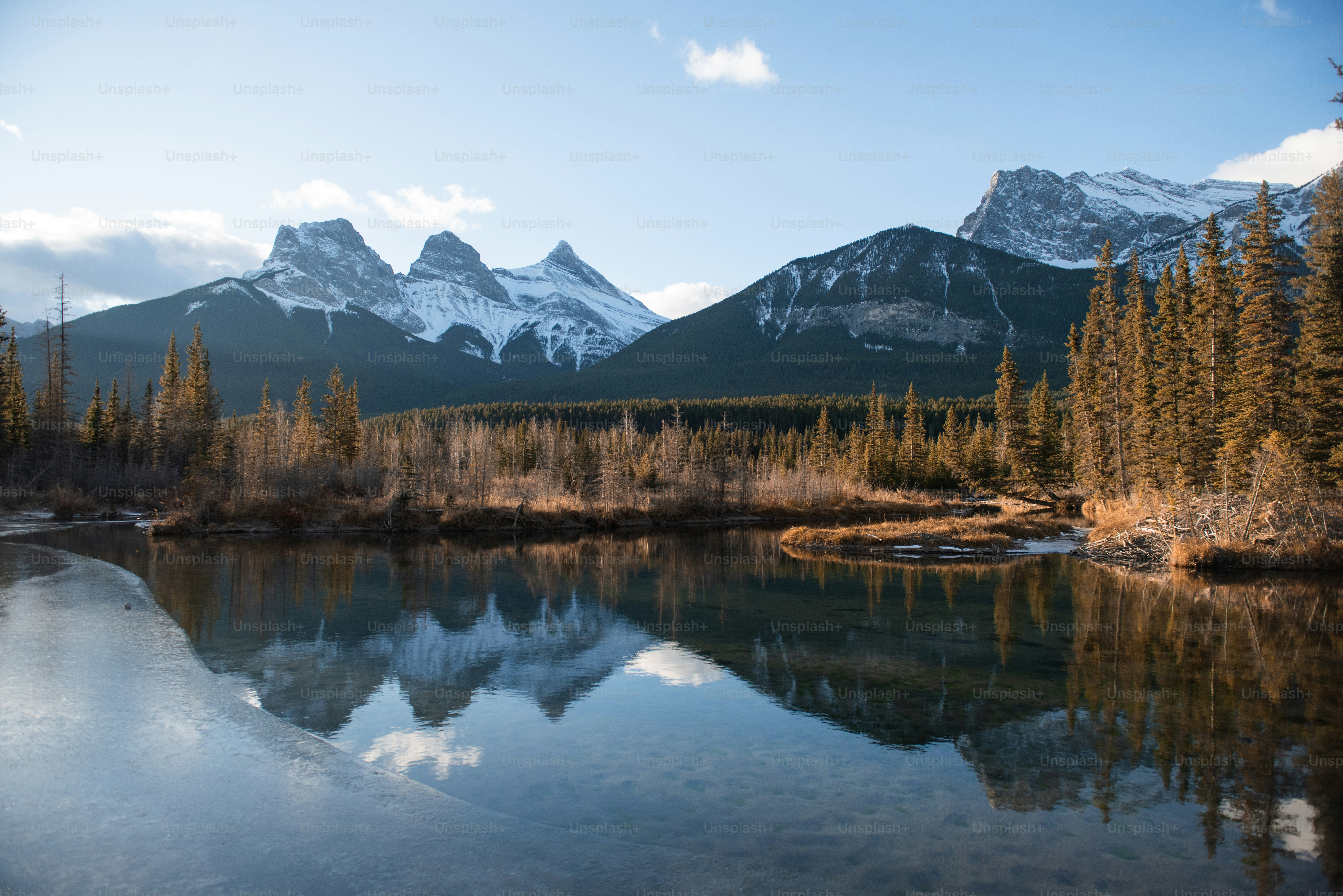 a lake surrounded by trees and mountains