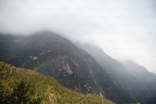 a mountain with fog