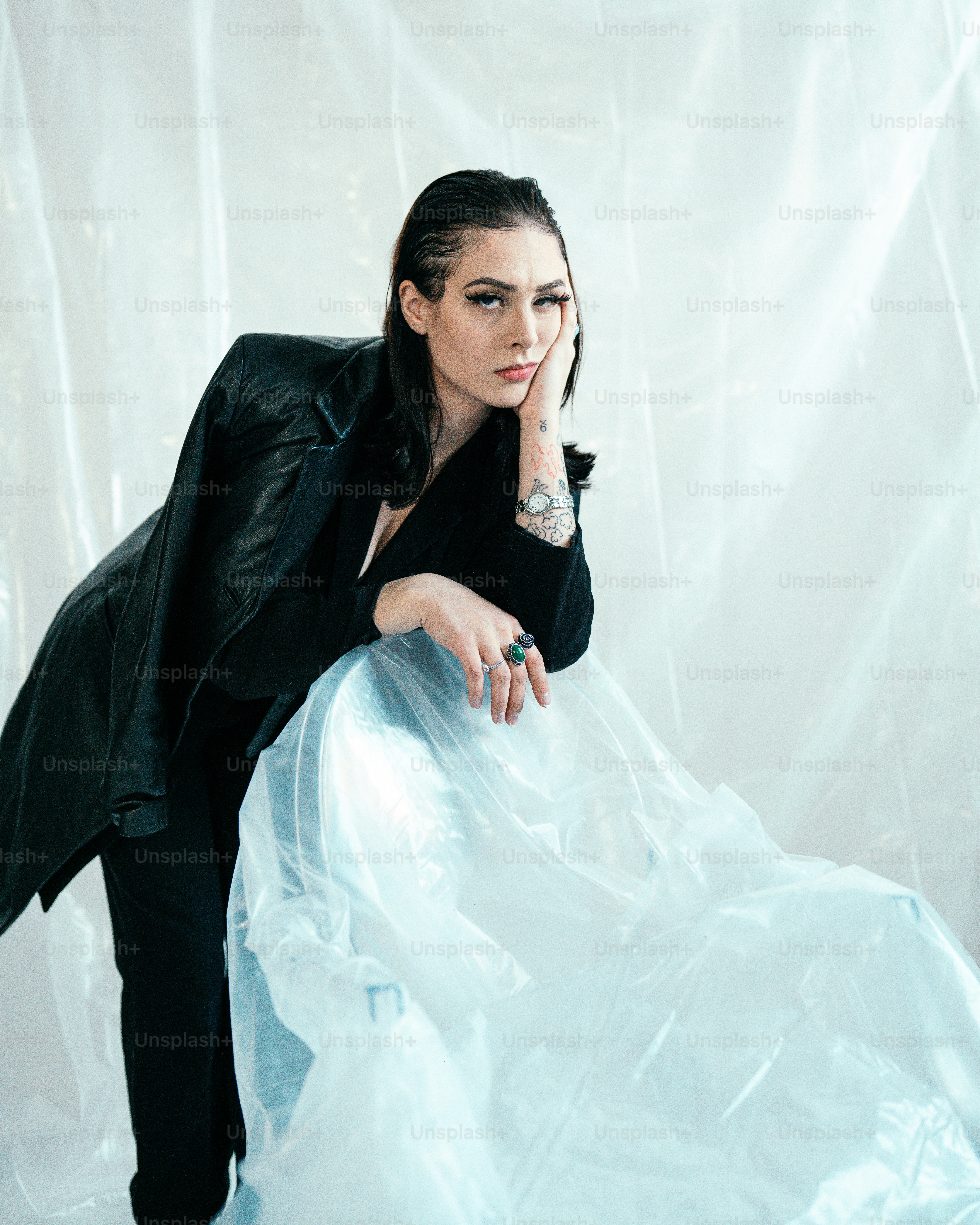 a woman in a black dress