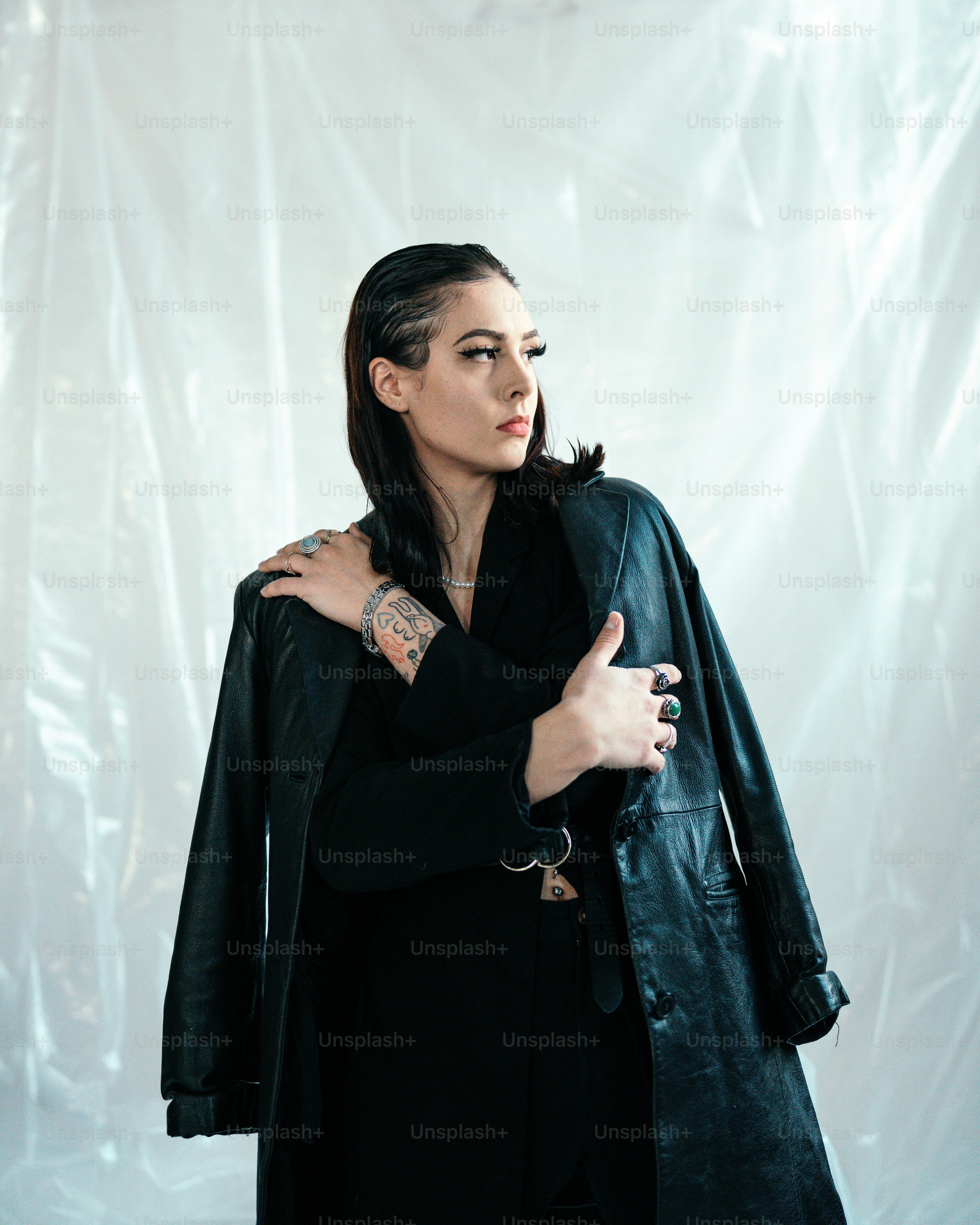 a woman in a black dress