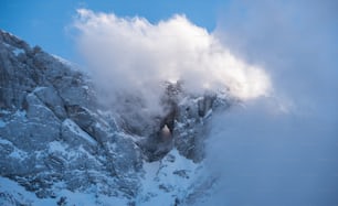 a mountain with snow