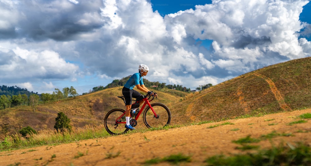 Cyclists practicing on gravel roads