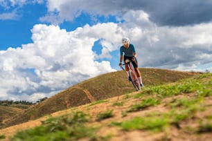 Cyclists practicing on gravel roads