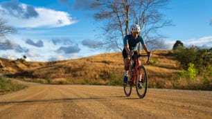 Cyclists practicing on gravel roads