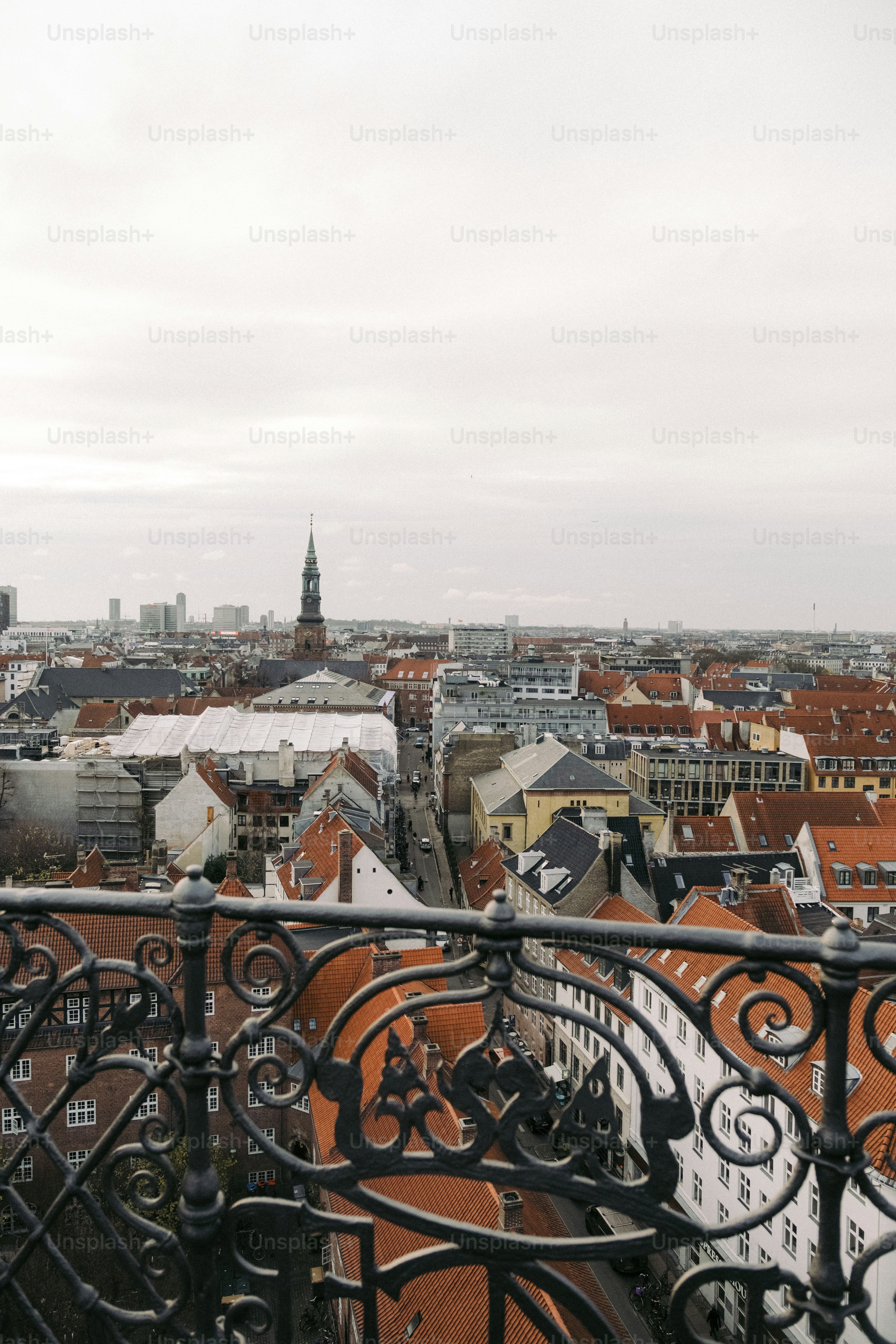a view of a city from a balcony