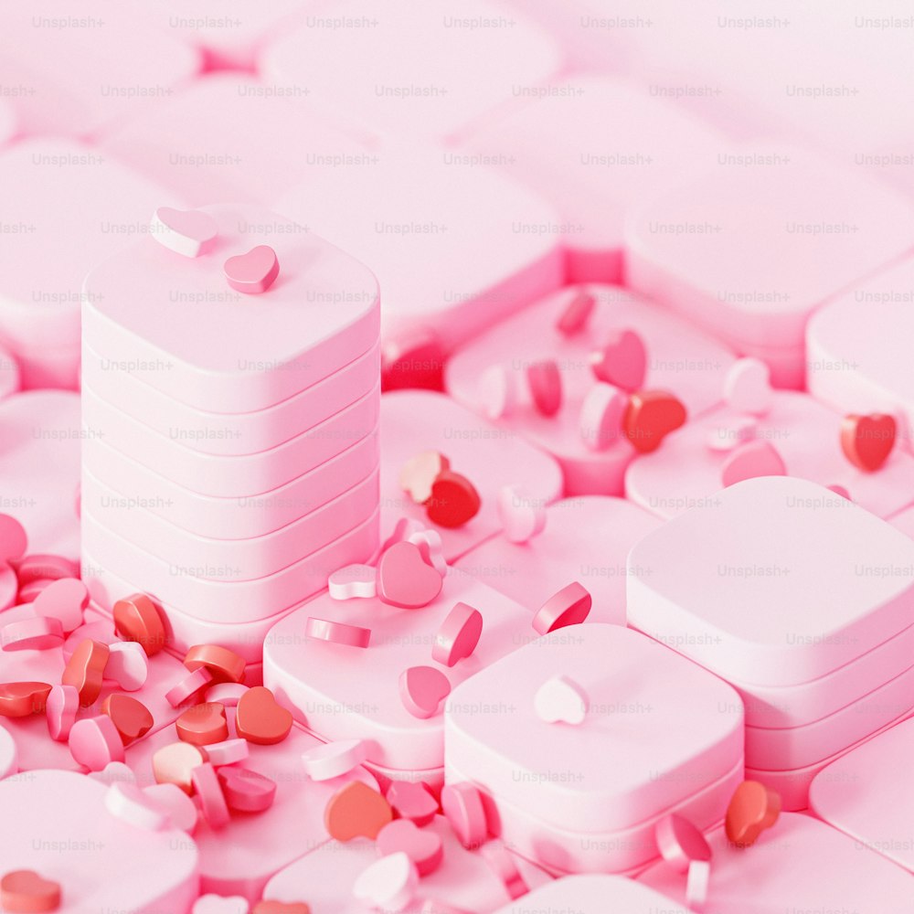 Un gruppo di caramelle rosse a forma di cuore su uno sfondo rosa foto –  Romanza Immagine su Unsplash