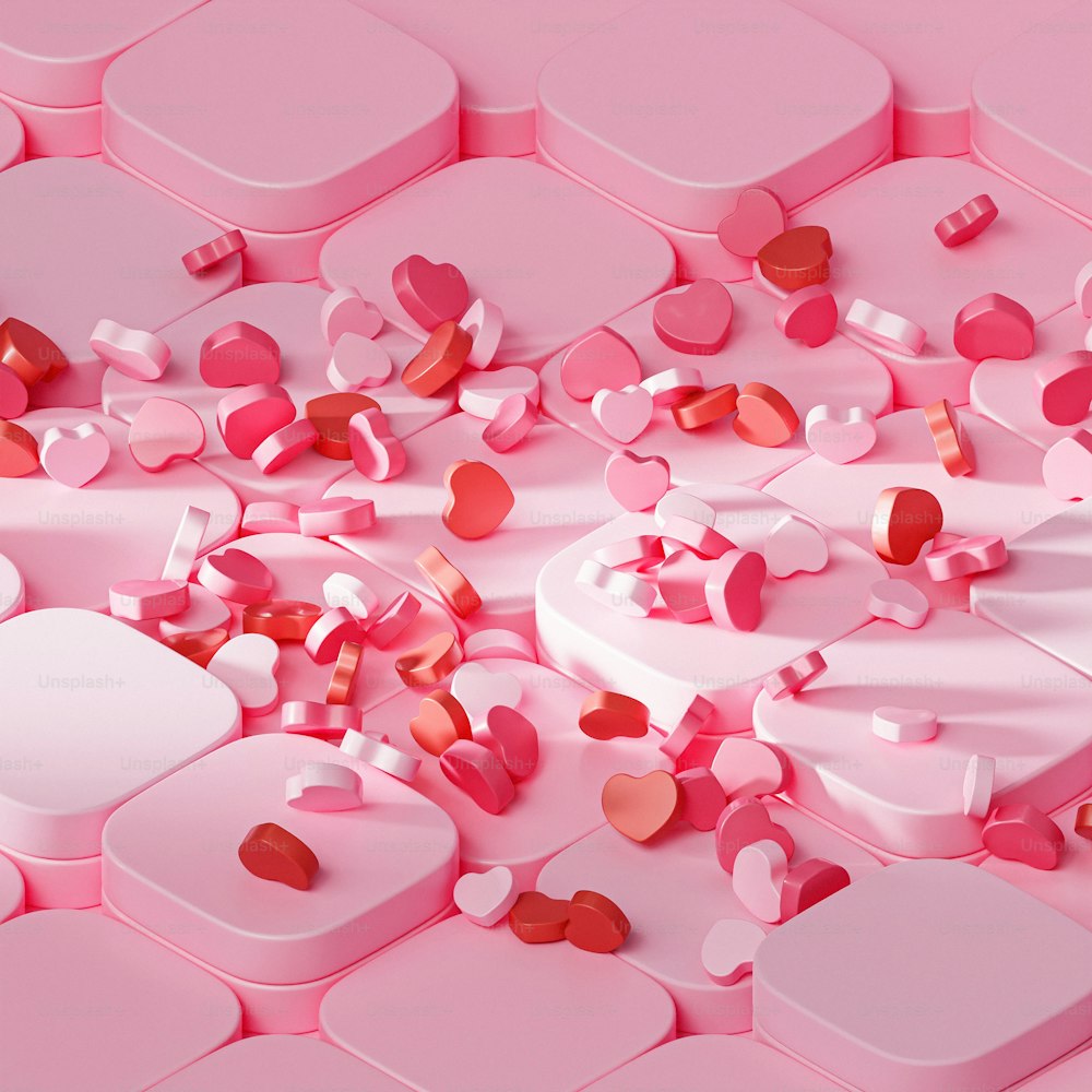 a group of pink heart shaped objects