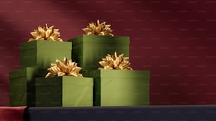 a group of green and gold boxes