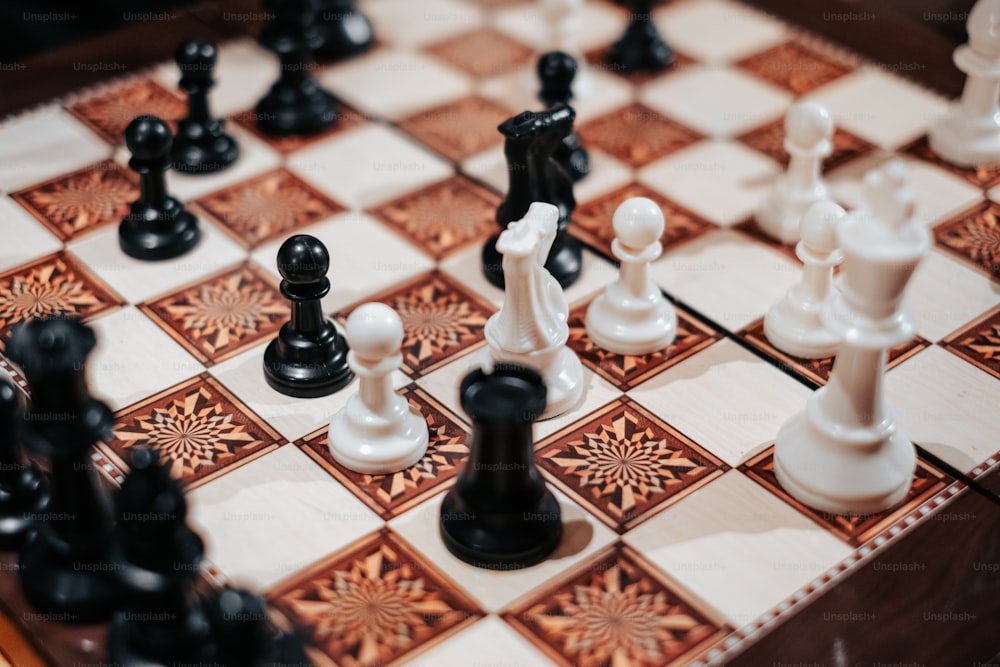 a chess board with chess pieces