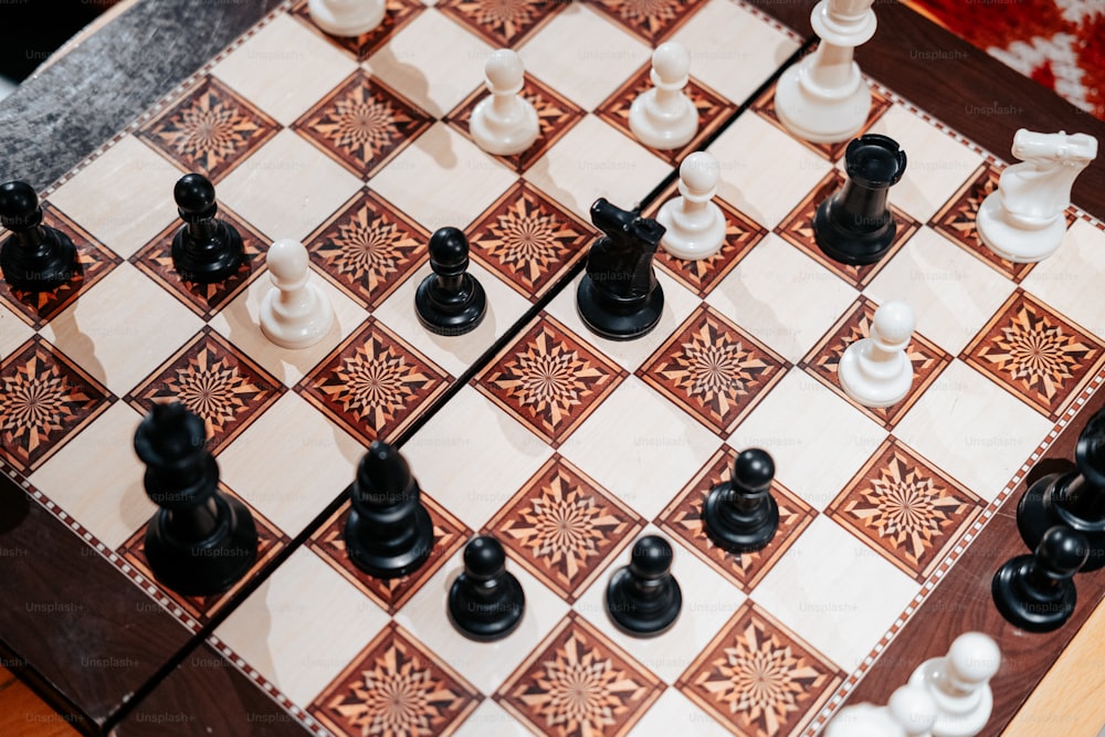 a chess board with chess pieces